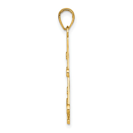 14k Yellow Gold Christmas Tree Pendant with Rhodium Filigree and Diamond Cut Accents