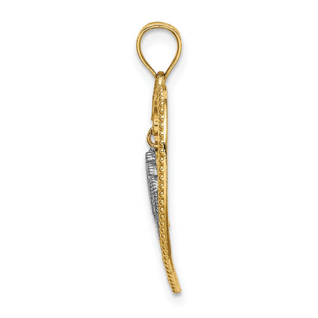 14k Two-Tone Gold Heart and Crown Pendant, Christian Symbolic Charm for Women