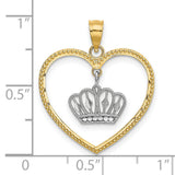14k Two-Tone Gold Heart and Crown Pendant, Christian Symbolic Charm for Women