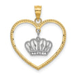 14k Two-Tone Gold Heart and Crown Pendant, Christian Symbolic Charm for Women