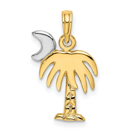 14k Multi-Tone Gold South Carolina Pendant with Crescent Moon and Palm Tree Design