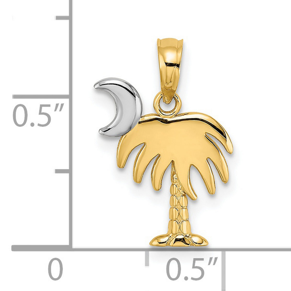 14k Multi-Tone Gold Palm Tree and Moon Pendant with Rhodium Accents, South Carolina Charm