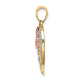 14k Two-Tone Gold Heart Pendant with Rose Gold Floral Accents and Filigree Detailing