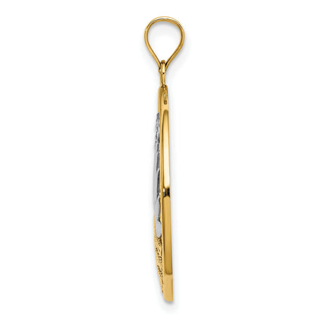 14k Two-Tone Gold Pendant with Rising Sun, Ocean Waves, and Flying Bird Motif