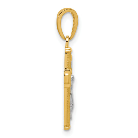 14k Two-Tone Gold Crucifix Pendant with INRI Latin Cross Design and Textured Detail