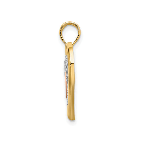 14k Two-Tone Gold Heart Pendant with Layered Open Heart Design in Yellow, White, and Rose Gold