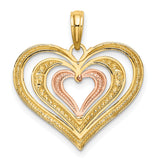 14k Multi-Tone Gold Heart Pendant with Layered Yellow, White, and Rose Gold Hearts