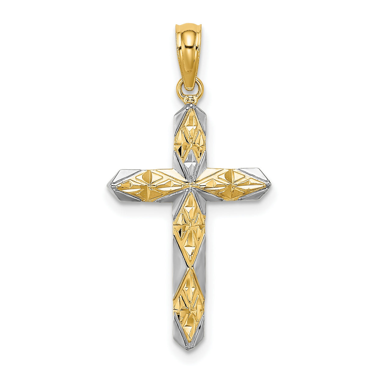 Reversible Cross Charm Pendant in Real 14k Multi-Tone Gold