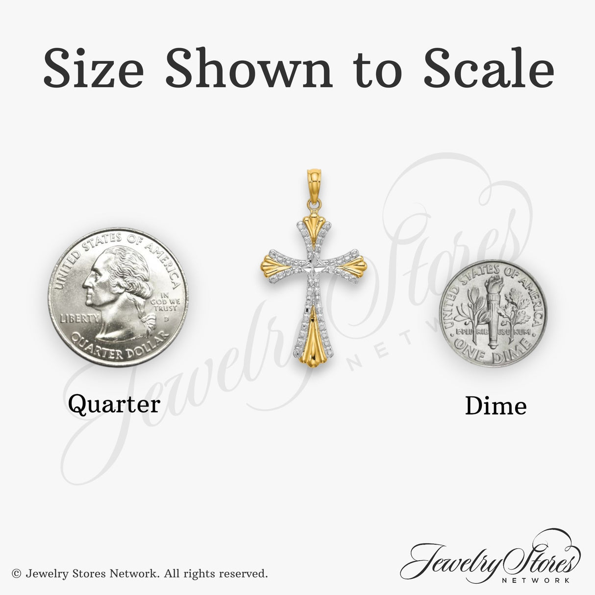 14k Two-Tone Gold Reversible Cross Pendant with Scalloped Edge Crucifix Design