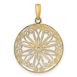 14k Multi-Tone Gold Round Filigree Pendant with Floral Scroll Design, Christian Medallion