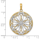 14k Multi-Tone Gold Round Filigree Pendant with Floral Scroll Design, Christian Medallion
