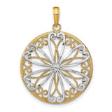 14k Multi-Tone Gold Round Filigree Pendant with Floral Scroll Design, Christian Medallion