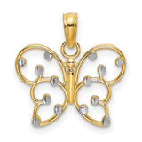 14k Multi-Tone Gold Butterfly Pendant, Open Filigree Design with Polished Accents