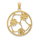 14k Multi-Tone Gold Openwork Floral Pendant with Beaded Frame and Silver Tone Flower Accents