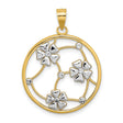 14k Multi-Tone Gold Openwork Floral Pendant with Beaded Frame and Silver Tone Flower Accents
