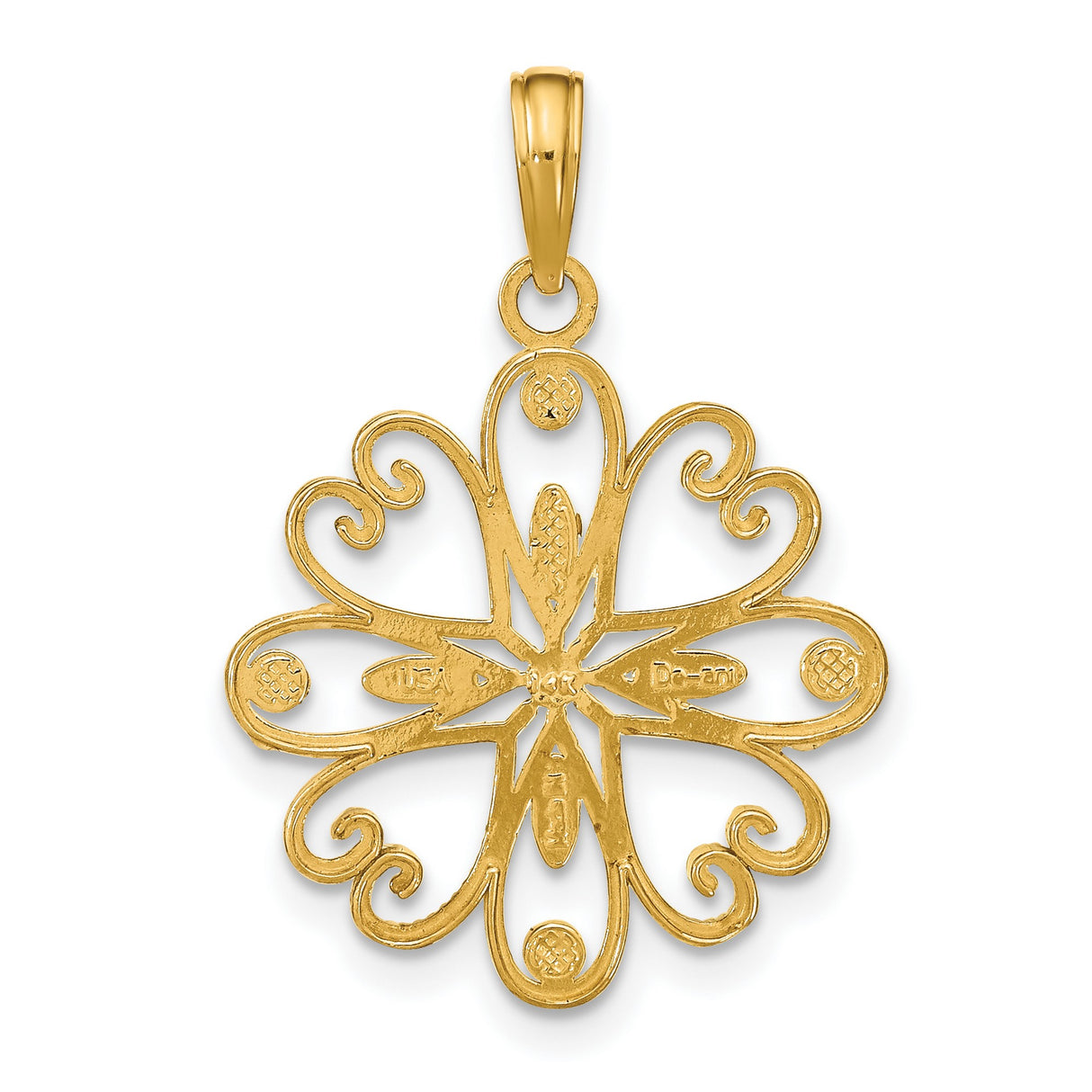 14k Multi-Tone Gold Filigree Flower Pendant with Openwork Heart and Teardrop Motif