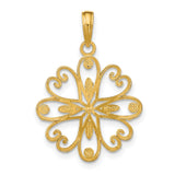 14k Multi-Tone Gold Filigree Flower Pendant with Openwork Heart and Teardrop Motif