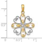 14k Multi-Tone Gold Filigree Flower Pendant with Openwork Heart and Teardrop Motif