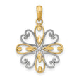 14k Multi-Tone Gold Filigree Flower Pendant with Openwork Heart and Teardrop Motif