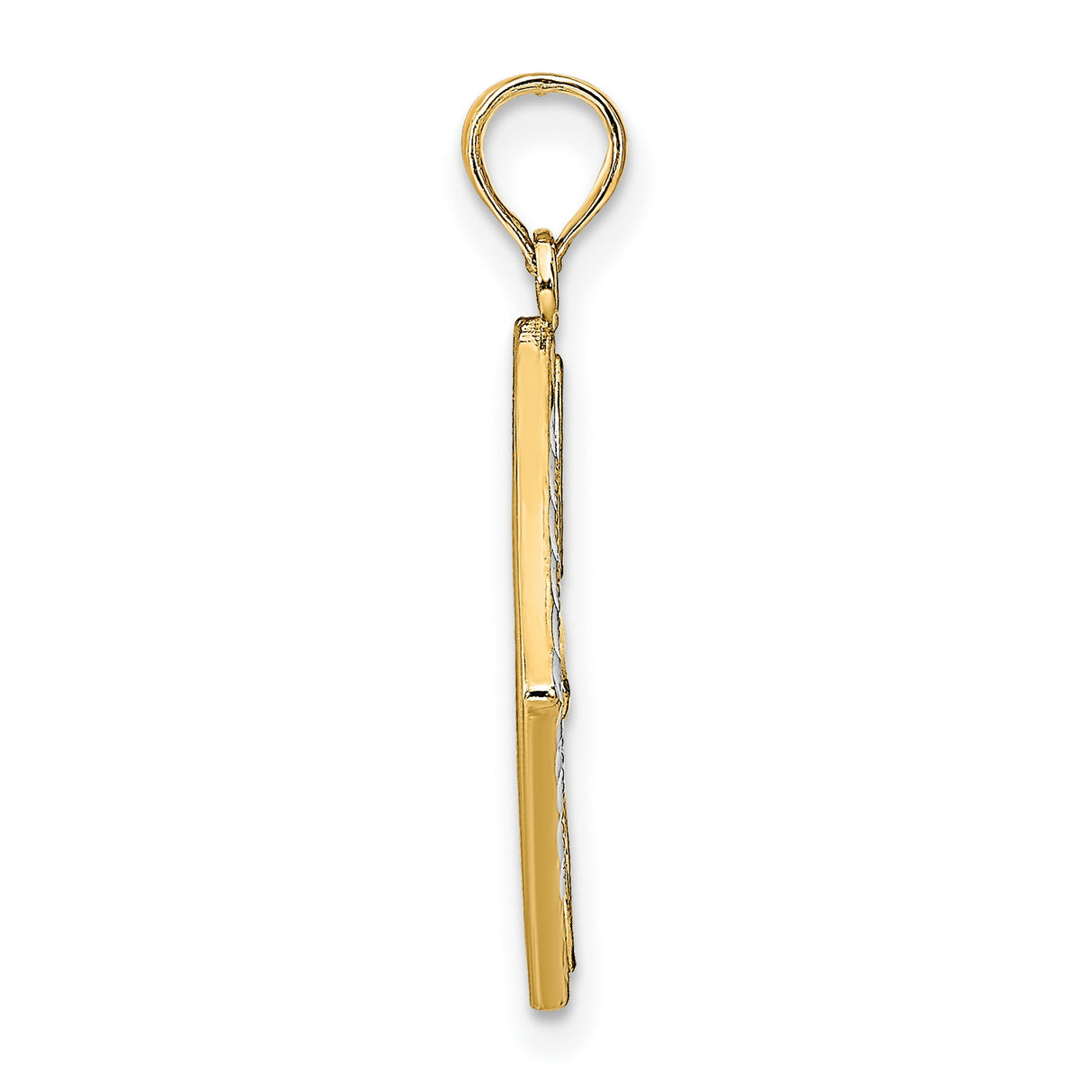14k Multi-Tone Gold Diamond-Shaped Filigree Pendant with Rhodium Accent and Floral Scrollwork