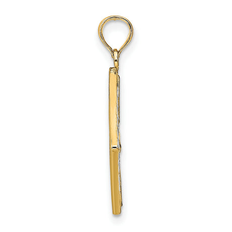 14k Multi-Tone Gold Diamond-Shaped Filigree Pendant with Rhodium Accent and Floral Scrollwork