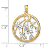 14k Multi-Tone Gold Round Pendant with Tree of Life Openwork and White Gold Leaf Accents