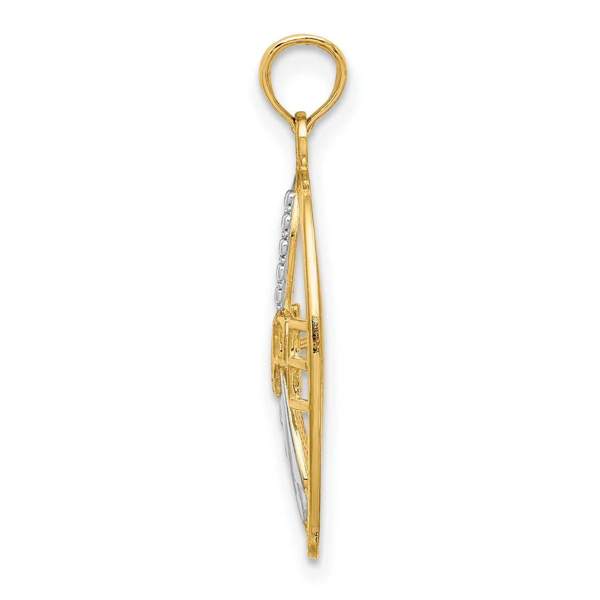 14k Yellow Gold and Rhodium Hope Ribbon Pendant, Two-Tone Cancer Awareness Charm for Women or Unisex
