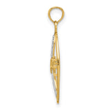 14k Yellow Gold and Rhodium Hope Ribbon Pendant, Two-Tone Cancer Awareness Charm for Women or Unisex