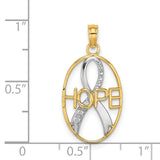14k Yellow Gold and Rhodium Hope Ribbon Pendant, Two-Tone Cancer Awareness Charm for Women or Unisex