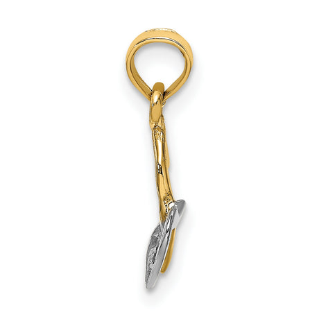 14k Multi-Tone Gold Heart Pendant, Yellow and Rhodium Intertwined Open Heart Charm