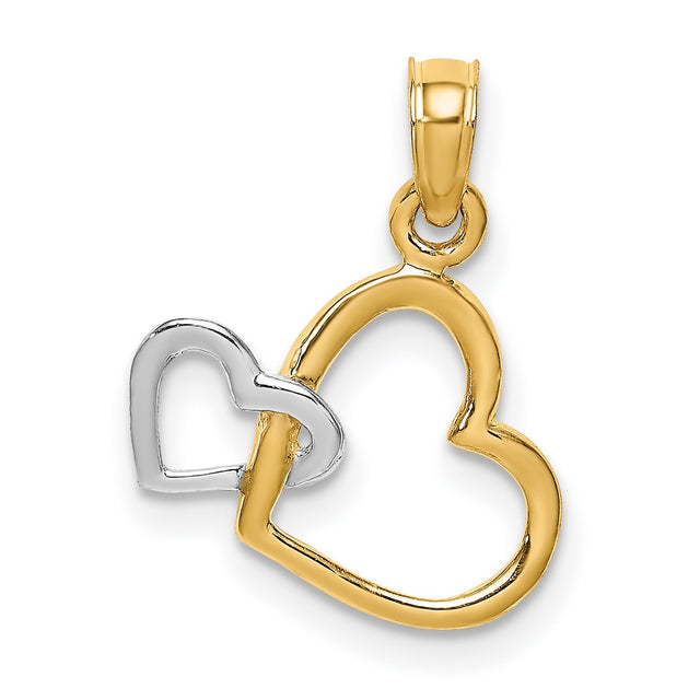 14k Multi-Tone Gold Heart Pendant, Yellow and Rhodium Intertwined Open Heart Charm
