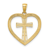 14k Two-Tone Gold Heart Cross Pendant, Open Heart with Christian Symbol, Religious Jewelry for Women