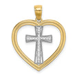 14k Two-Tone Gold Heart Cross Pendant, Open Heart with Christian Symbol, Religious Jewelry for Women