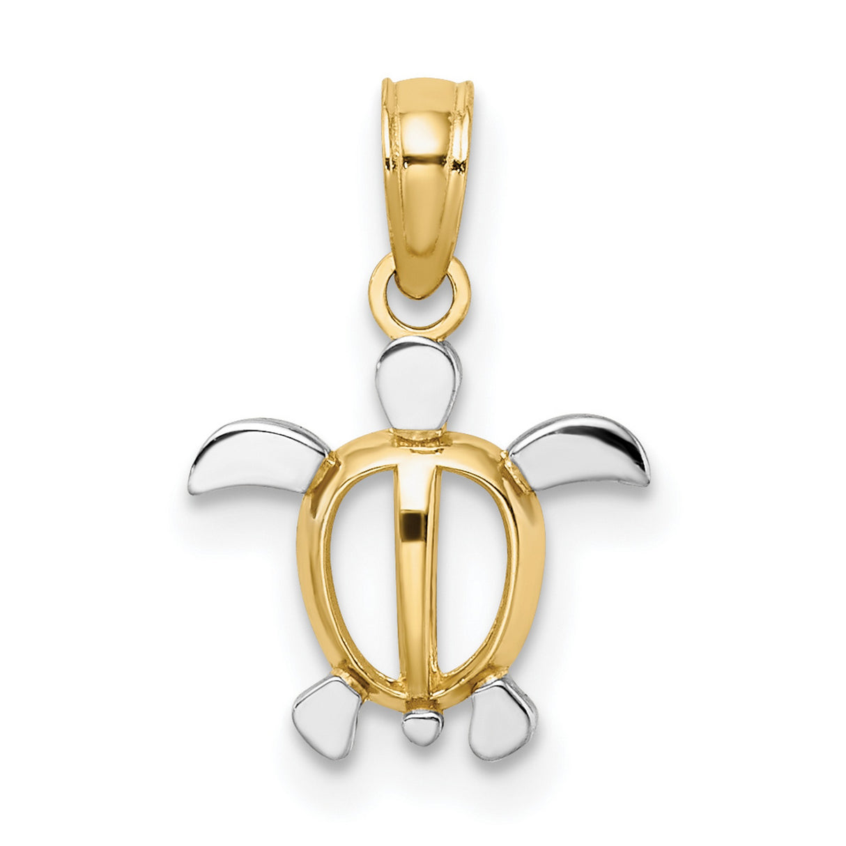 14k Multi-Tone Gold Turtle Pendant, Two-Tone Sea Turtle Design, Ocean Life Theme Jewelry