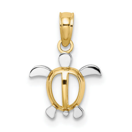 14k Multi-Tone Gold Turtle Pendant, Two-Tone Sea Turtle Design, Ocean Life Theme Jewelry