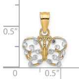 14k Multi-Tone Gold Butterfly Pendant with Openwork Filigree Design for Women