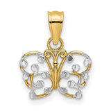 14k Multi-Tone Gold Butterfly Pendant with Openwork Filigree Design for Women