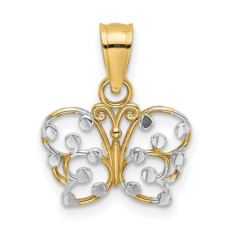 14k Multi-Tone Gold Butterfly Pendant with Openwork Filigree Design for Women