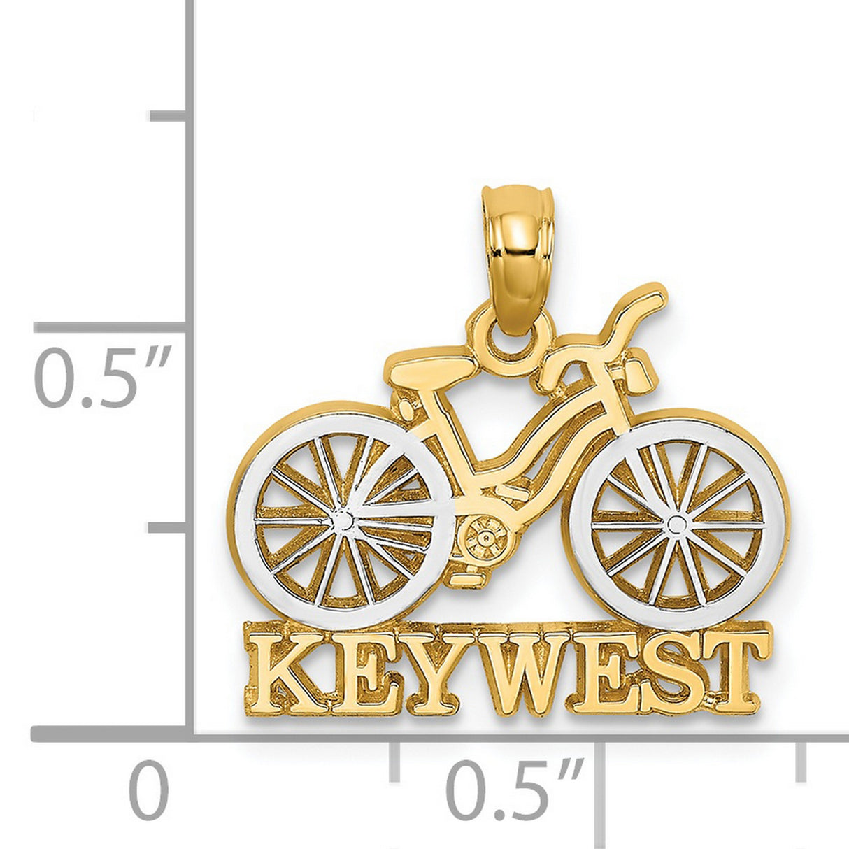 Key West Words Under Bicycle Shaped Charm Pendant in Real 14k Multi-Tone Gold