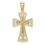 Beaded Filigree Cross Charm Pendant in Real 14k Multi-Tone Gold