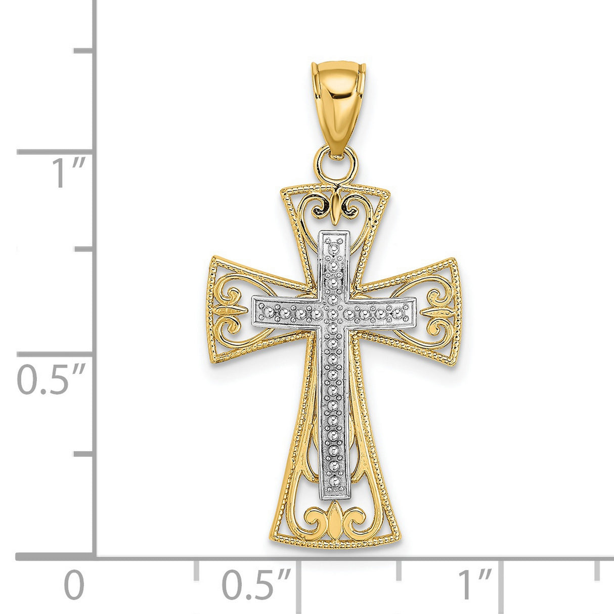 Beaded Filigree Cross Charm Pendant in Real 14k Multi-Tone Gold