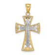 Beaded Filigree Cross Charm Pendant in Real 14k Multi-Tone Gold