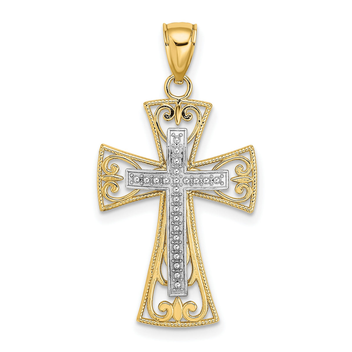 Beaded Filigree Cross Charm Pendant in Real 14k Multi-Tone Gold