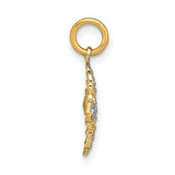 14k Yellow Gold and Rhodium Plated Filigree Cross Pendant with Scrollwork and Milgrain Detailing
