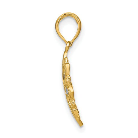 14k Multi-Tone Gold Flower Pendant with Filigree Lace Design and Petal Motif