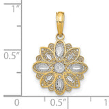 14k Multi-Tone Gold Flower Pendant with Filigree Lace Design and Petal Motif
