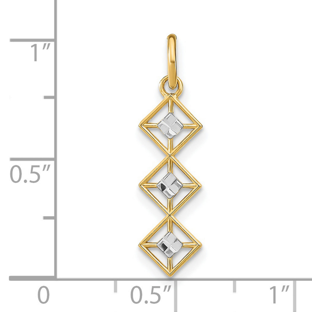 14k Multi-Tone Gold Geometric Pendant with Stacked Open Diamond Shapes and Polished Cubes