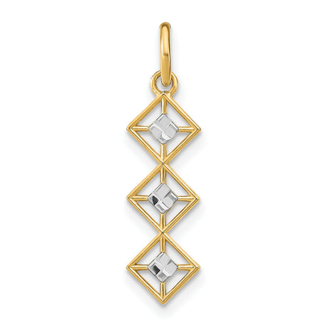 14k Multi-Tone Gold Geometric Pendant with Stacked Open Diamond Shapes and Polished Cubes