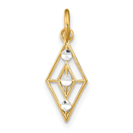 14k Yellow and Rhodium Gold Pendant, Diamond Shaped with Faceted Rhodium Accents, Geometric Style