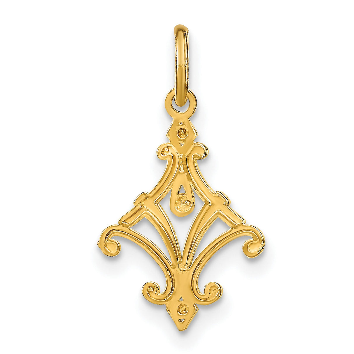 14k Two-Tone Gold Fleur Pendant with Vintage Scrollwork Design for Women